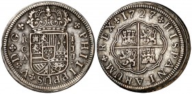 1727. Felipe V. Cuenca. JJ. 1 real. (Cal. 1454). 2,88 g. Buen ejemplar. MBC+.