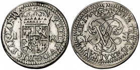 1707. Felipe V. Segovia. Y. 1 real. (Cal. 1687). 2,13 g. El 0 de la fecha pequeño. MBC+.