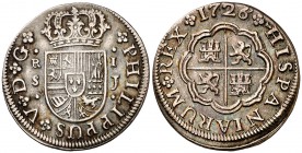 1726/5. Felipe V. Sevilla. J. 1 real. (Cal. 1712). 2,83 g. Pátina. EBC-.