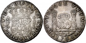 1739 Felipe V. Mexico. MF. 8 reales. Cal. 787). 26,96 g. Columnario. Mínima hojita. Buen ejemplar. MBC+.