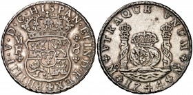 1744. Felipe V. México. MF. 8 reales. (Cal. 797). 26,97 g. Columnario. Limpiada. (EBC).