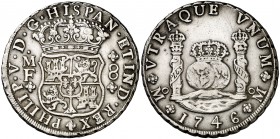 1746. Felipe V. México. MF. 8 reales. (Cal. 800). 26,86 g. Columnario. MBC.