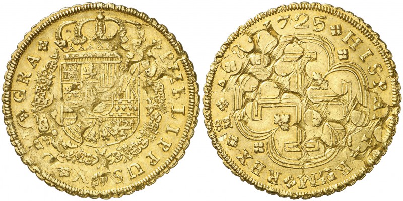 1725. Felipe V. Madrid. A. 8 escudos. (Cal. 79) (Cal.Onza 369). 26,90 g. Tipo "c...