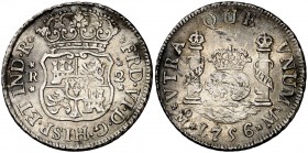 1756. Fernando VI. México. M. 2 reales. (Cal. 496). 5,81 g. Columnario. Buen ejemplar. Escasa así. MBC+.