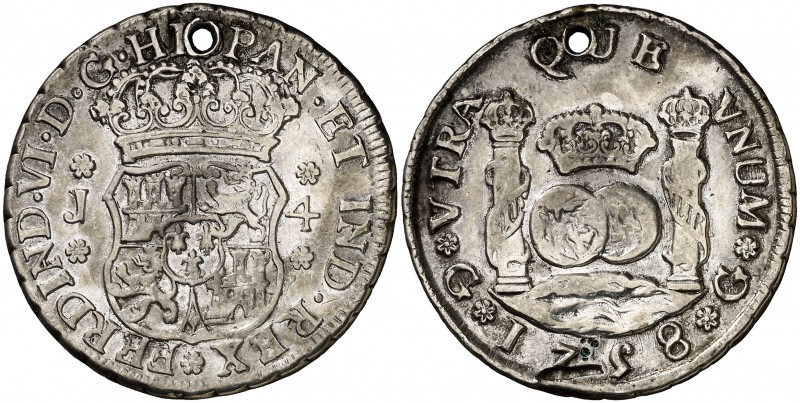 1758. Fernando VI. Guatemala. J. 4 reales. (Cal. 402). 13,20 g. Columnario. Perf...
