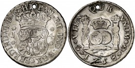 1758. Fernando VI. Guatemala. J. 4 reales. (Cal. 402). 13,20 g. Columnario. Perforación. Muy escasa. (MBC+).