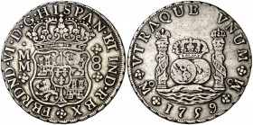 1759. Fernando VI. México. MM. 8 reales. (Cal. 344). 26,81 g. Columnario. MBC-.