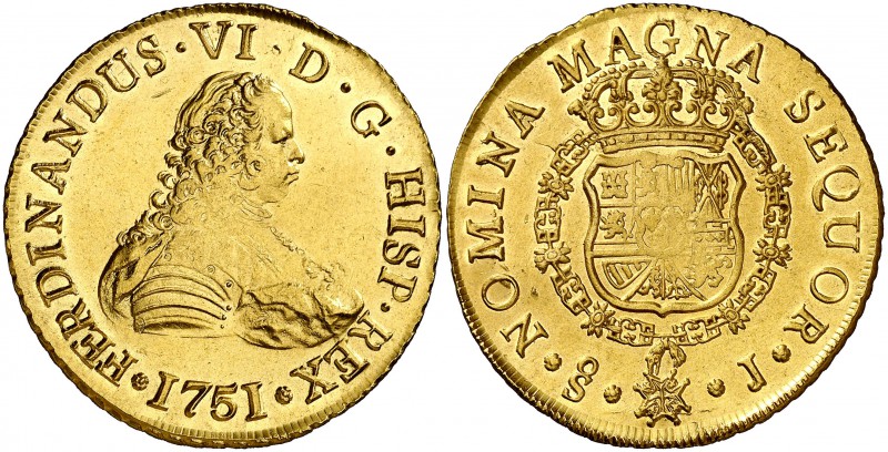 1751. Fernando VI. Santiago. J. 8 escudos. (Cal. 72) (Cal.Onza 644). 27 g. Bella...
