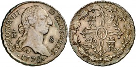 1778. Carlos III. Segovia. 8 maravedís. (Cal. 1888). 11,82 g. Buen ejemplar. MBC+.