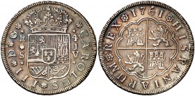 1761. Carlos III. Sevilla. JV. 4 reales. (Cal. 1218). 13,32 g. Bonita pátina. Escasa y más así. EBC-.