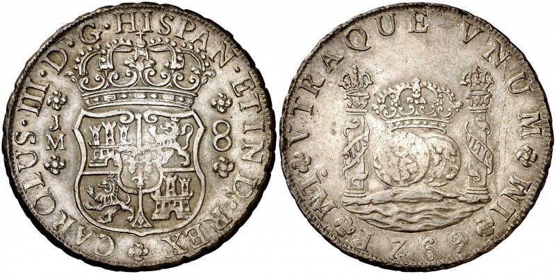 1769. Carlos III. Lima. JM. 8 reales. (Cal. 846). 26,93 g. Columnario. Punto sob...