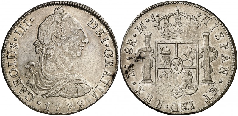 1779. Carlos III. Lima. MJ. 8 reales. (Cal. 860). 27,05 g. Leves manchitas. MBC+...