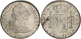 1779. Carlos III. Lima. MJ. 8 reales. (Cal. 860). 27,05 g. Leves manchitas. MBC+.