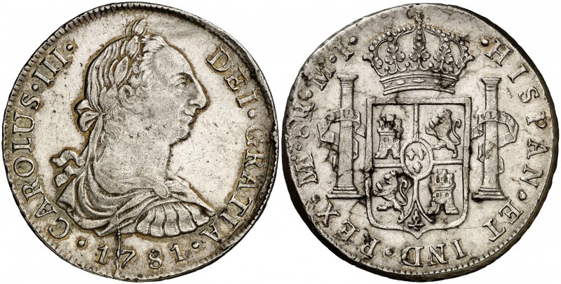 1781. Carlos III. Lima. MI. 8 reales. (Cal. 862). 26,83 g. Leves marquitas. Boni...