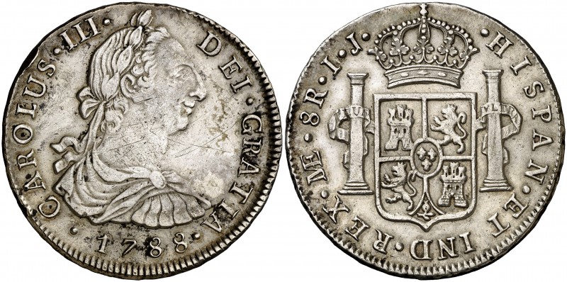 1788. Carlos III. Lima. IJ. 8 reales. (Cal. 873). 26,95 g. Leves rayitas. Buen e...