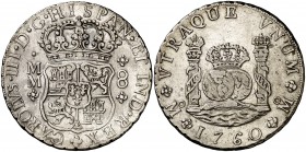 1760. Carlos III. México. MM. 8 reales. (Cal. 884). 26,70 g. Columanrio. Escasa. MBC.