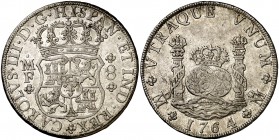 1764. Carlos III. México. MF. 8 reales. (Cal. 899). 27,16 g. Columnario. Buen ejemplar. MBC+.