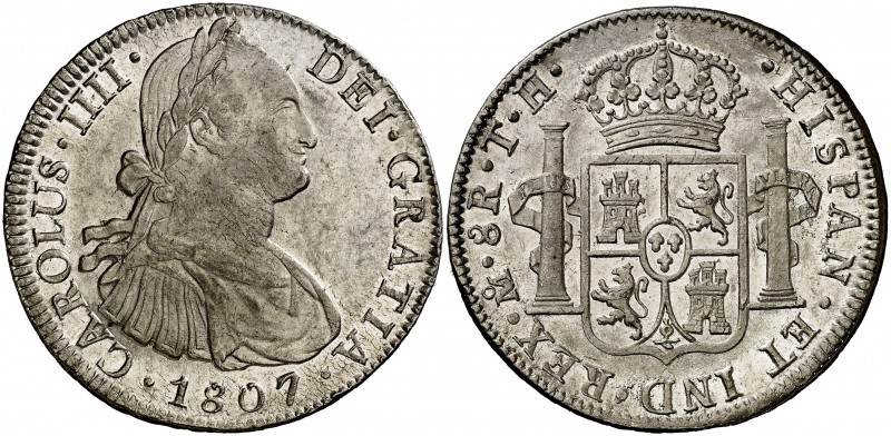 1807. Carlos IV. México. TH. 8 reales. (Cal. 707). 26,94 g. Bella. Brillo origin...