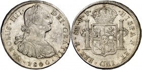 1800. Carlos IV. Potosí. PP. 8 reales. (Cal. 723). 26,70 g. Leves hojitas. Parte de brillo original. Escasa así. EBC-/EBC.