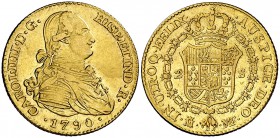 1790. Carlos IV. Madrid. MF. 2 escudos. (Cal. 324). 6,75 g. Parte de brillo original. MBC+.