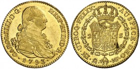 1793. Carlos IV. Madrid. MF. 2 escudos. (Cal. 326). 6,80 g. Rayitas. Buen ejemplar. MBC+.