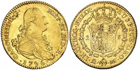 1796. Carlos IV. Madrid. MF. 2 escudos. (Cal. 333). 6,74 g. Mínimos golpecitos. MBC+.