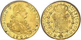 1800. Carlos IV. Madrid. MF. 2 escudos. (Cal. 338). 6,77 g. Golpecitos. Parte de brillo original. MBC+.