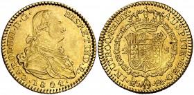 1804. Carlos IV. Madrid. FA. 2 escudos. (Cal. 347). 6,74 g. Buen ejemplar. MBC+.