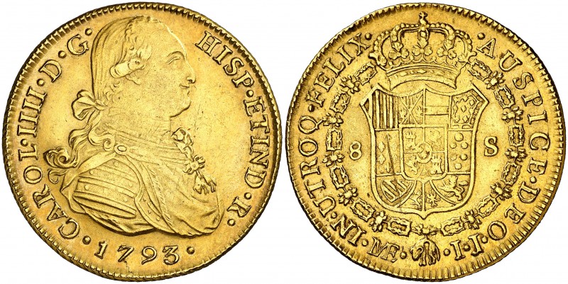 1793. Carlos IV. Lima. IJ. 8 escudos. (Cal. 10) (Cal.Onza 983). 26,92 g. Precios...