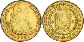 1793. Carlos IV. Lima. IJ. 8 escudos. (Cal. 10) (Cal.Onza 983). 26,92 g. Precioso color. Escasa así. EBC-.