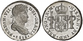 1818. Fernando VII. Guatemala. M. 1 real. (Cal. 1121). 3,43 g. Estuvo encapsulada por la NGC como MS64. Muy bella. Crillo original. Ex Stack's Bowers&...