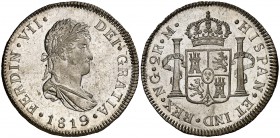 1819. Fernando VII. Guatemala. M. 2 reales. (Cal. 893). 6,85 g. Estuvo encapsulada por la NGC como MS63+. Muy bella. Brillo original. Ex Stack's Bower...