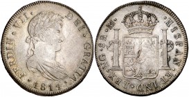 1814. Fernando VII. Guatemala. M. 8 reales. (Cal. 462). 26,92 g. Preciosa pátina. Escasa así. EBC-.