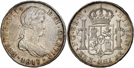 1817. Fernando VII. Guatemala. M. 8 reales. (Cal. 465). 26,88 g. Golpecito en canto. Parte de brillo original. Escasa así. EBC-/EBC.