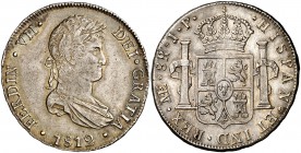 1812. Fernando VII. Lima. JP. 8 reales. (Cal. 478). 26,85 g. Preciosa pátina. EBC-.