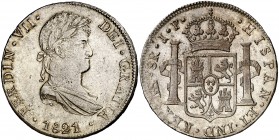1821. Fernando VII. Lima. JP. 8 reales. (Cal. 489). 26 g. Bella. Parte de brillo original. EBC/EBC+.