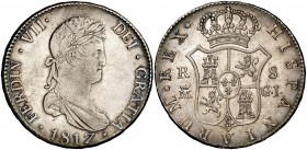 1817. Fernando VII. Madrid. GJ. 8 reales. (Cal. 507). 26,75 g. Parte de brillo original. Escasa. MBC+/EBC-.