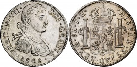 1808. Fernando VII. México. TH. 8 reales. (Cal. 537). 26,82 g. Busto imaginario. Leves marquitas. MBC+/EBC-.