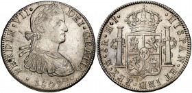 1809. Fernando VII. México. HJ. 8 reales. (Cal. 540). 26,89 g. Busto imaginario. Leves rayitas. Buen ejemplar. Escasa. EBC.