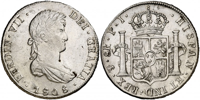 1808. Fernando VII. Potosí. PJ. 8 reales. (Cal. 599). 26,92 g. Buen ejemplar. EB...