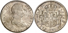 1814. Fernando VII. Potosí. PJ. 8 reales. (Cal. 603). 26,79 g. Leves manchitas. Parte de brillo original. EBC-/EBC.