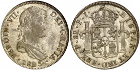 1823. Fernando VII. Potosí. PJ. 8 reales. (Cal. 613). En cápsula ANACS como AU50. EBC/EBC+.