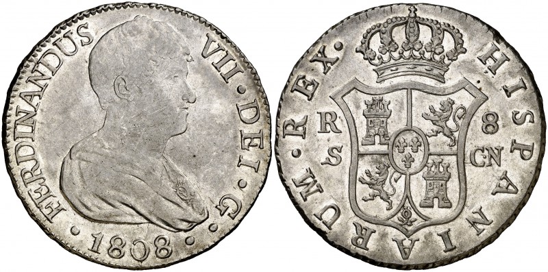 1808. Fernando VII. Sevilla. CN. 8 reales. (Cal. 634). 26,88 g. Busto desnudo. L...