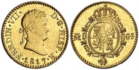 1817. Fernando VII. Madrid. GJ. 1/2 escudo. (Cal. 360). 1,79 g. Bella. Parte de brillo original. Escasa así. EBC.