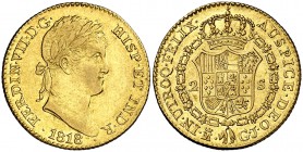 1818. Fernando VII. Madrid. GJ. 2 escudos. (Cal. 214). 6,69 g. Bella. Parte de brillo original. Escasa así. EBC-/EBC.