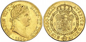 1824. Fernando VII. Madrid. AJ. 2 escudos. (Cal. 221). 6,74 g. Parte de brillo original. MBC+/EBC-.