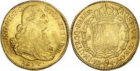 1814. Fernando VII. Santa Fe de Nuevo Reino. JF. 8 escudos. (Cal. 103) (Cal.Onza 1327) (Restrepo 127-17). 26,98 g. Sin punto delante de HISP. Acuñació...