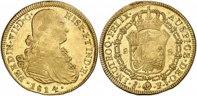 1814. Fernando VII. Santiago. FJ. 8 escudos. (Cal. 122) (Cal.Onza 1358). 27,11 g. Golpecito canto. Bella. Brillo original. Escasa así. EBC-.