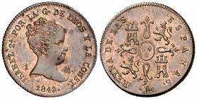 1842. Isabel II. Jubia. 1 maravedí. (Cal. 565). 1,47 g. Bella. Brillo original. Escasa así. S/C-.