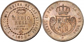 1850. Isabel II. Segovia. 1/2 real o 5 décimas. (Cal. 575). 18,94 g. Golpecito. Bella. EBC+.